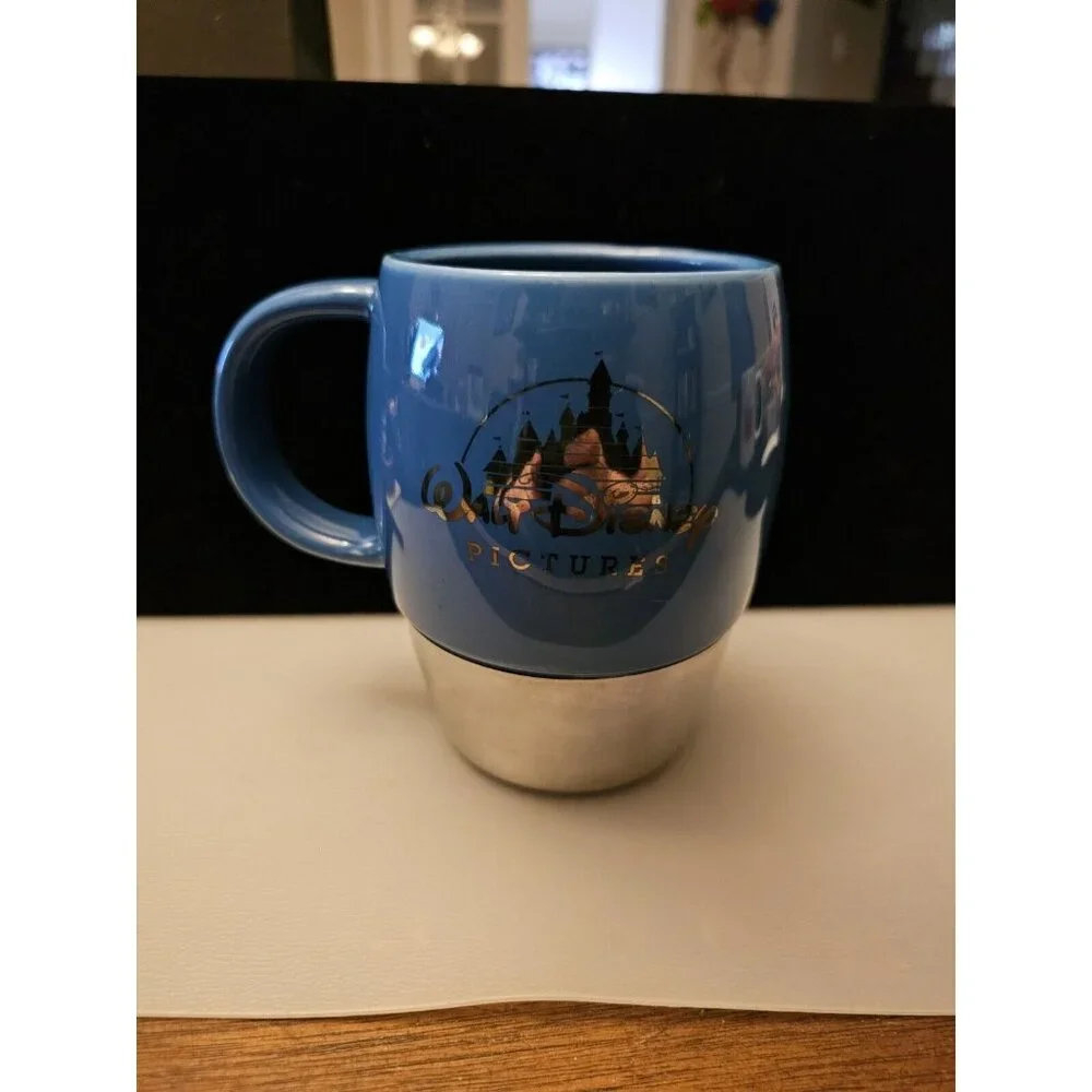 RARE Walt Disney Pictures Coffee Mug Travel Tumbler‎ Blue & Silver